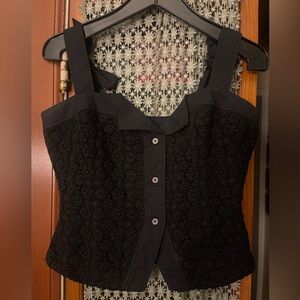 Tanya Taylor Black Zina Lace Tie Top Size 4
